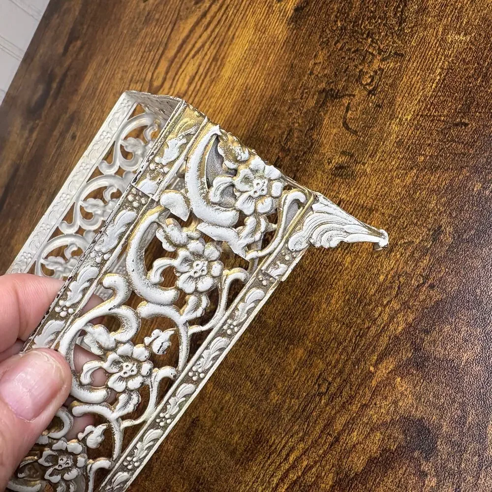 Vintage MCM Tissue Holder Square Metal Filigree Hollywood Regency Shabby Chic